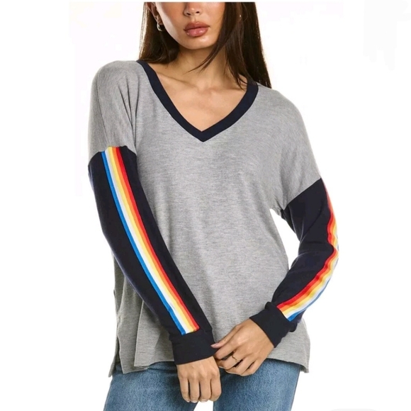 Michael Stars Tops - MICHAEL Stars Jovy Vneck Pullover, Grey/Navy Size Large- NWOT (Tiny Hole)